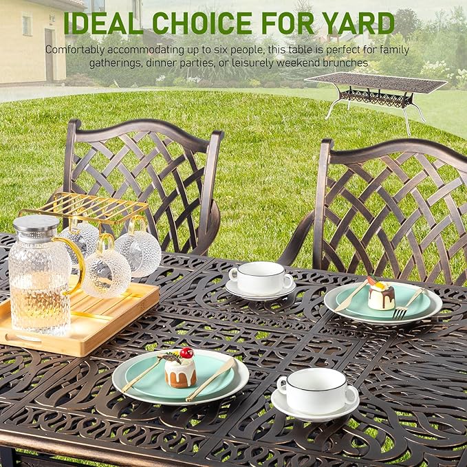 VINGLI 8-Person Outdoor Dining Table, Metal Dining Table with Umbrella Hole Cast Aluminum Patio Table - Photo 5