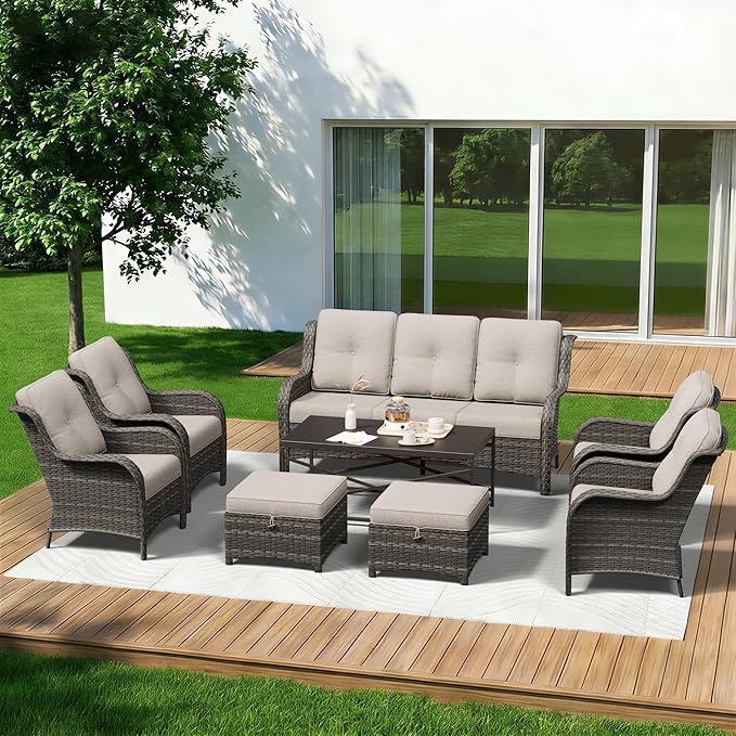 8 Piece Outdoor Wicker Patio Furniture Set, Patio Chairs Set with Thickened Olefin Cushions, High Back and Deep Seating - Photo 1