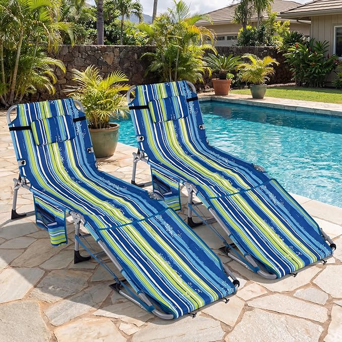 Goplus Tanning Chair with Face Arm Holes, Portable Sunbathing Chair w/4-Level Backrest, Head Pillow - Photo 8