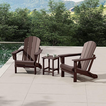 WestinTrends Malibu 3-Pieces Adirondack Chairs Set with Side Table, All Weather Outdoor Seating Plastic Patio Lawn Chair Folding for Outside Porch Deck Backyard, Dark Brown