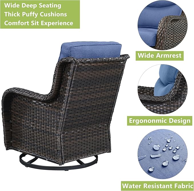 Rilyson Wicker Rocking Chair Swivel Chairs - 3 Piece Rocker Patio Furniture Set Rattan Rocking Bistro Sets with Glass - Photo 6