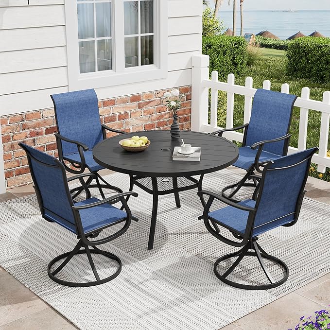 Patio Dining Table for 4, Round Metal Outdoor Table with Storage Shelf, 1.57" Umbrella Hole - Photo 2