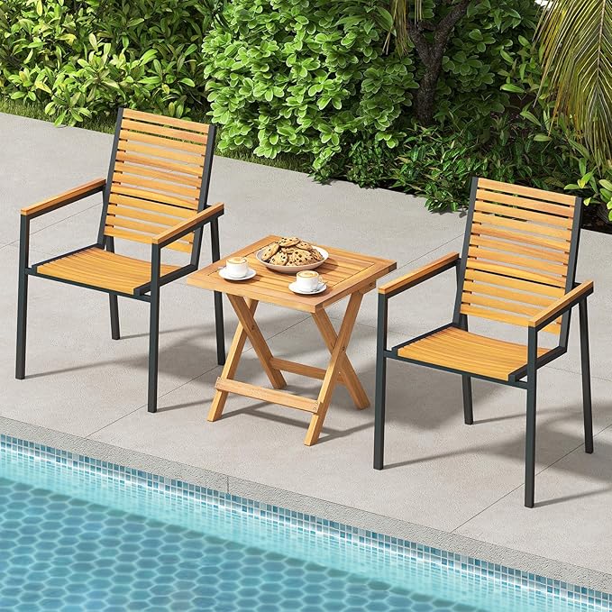 Tangkula Outdoor Folding Side Table, Acacia Wood End Table with X-Shaped Legs & Slatted Tabletop, Portable Square Patio Bistro Table for Garden, Poolside, Camping, Picnic, 16" x 16" x 16" (1)