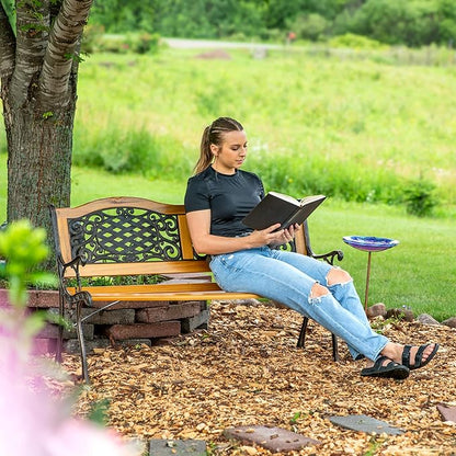 Sunnydaze 49-Inch Cast Iron and Wood 2-Person Garden Bench with Ivy Crossweave Design - 485-Pound Weight Capacity