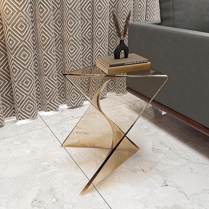 LeisureMod 15.75" Stackable Weather-Resistant Plastic Triangular Side Table - Transparent Amber Accent End Table for - Photo 4