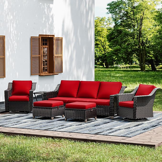 Joyside Wicker Patio Furniture Sets, 6 Pieces Upgraded Large Size Outdoor Furniture with Swivel Rocking Patio Chairs - Photo 1