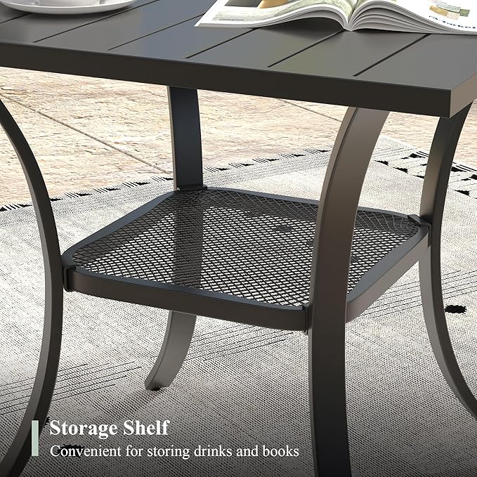 Outdoor Dining Table with Storage Shelf, 27.5" All-Weather Square Patio Dining Table for 2 - Photo 4