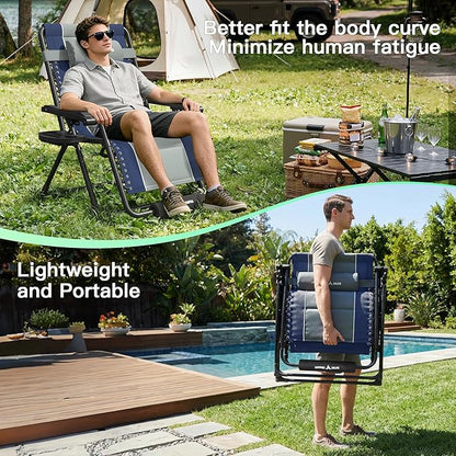 Amopatio Zero Gravity Reclining Patio Chair XXL Foldable Lounge Chair with Removable Cup Holder/Headrest/Footrest 500LBS Capacity Portable for Outdoor Patio Pool Backyard,Blue-Gray