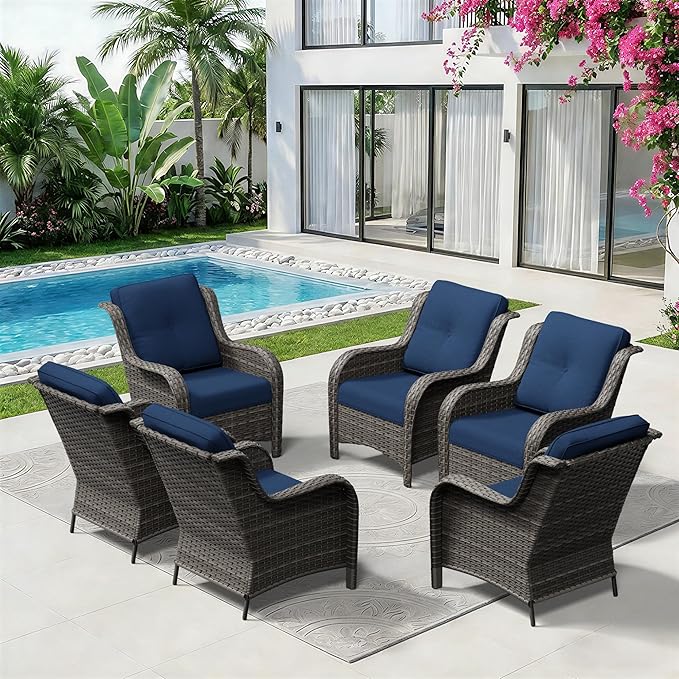 6 Piece Outdoor Wicker Patio Furniture Set, Patio Chairs Set with Thickened Olefin Cushions, High Back and Deep Seating - Photo 8