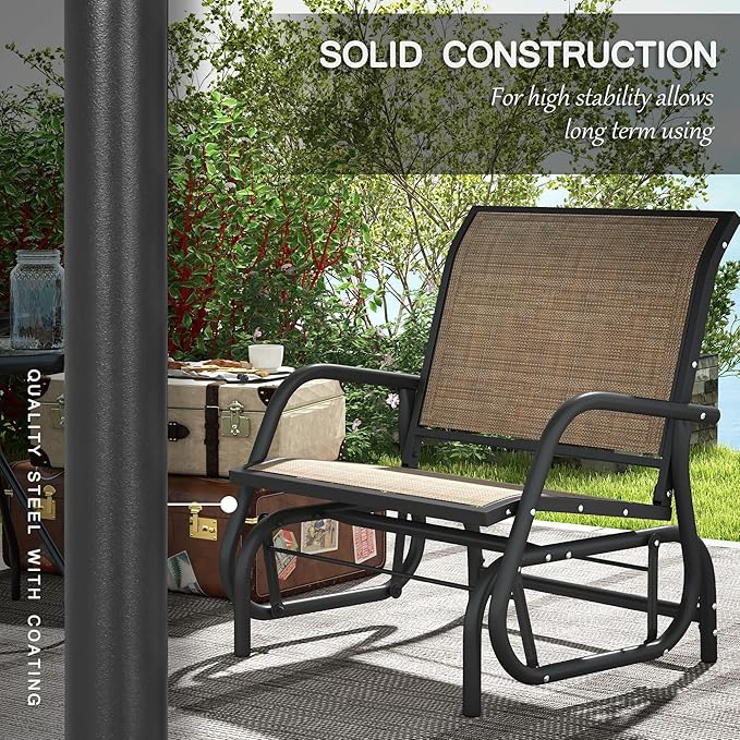 Outsunny Porch Glider Set of 2, Metal Frame Swing Glider Chair with Breathable Mesh Fabric - Photo 6