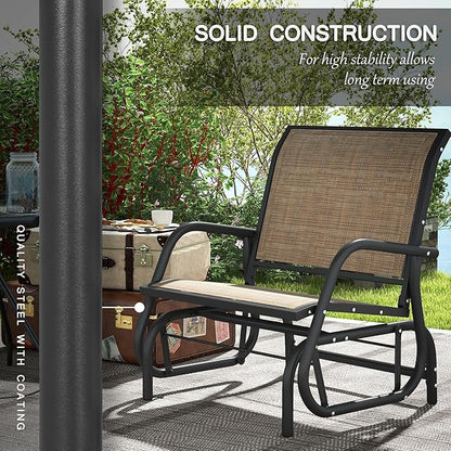 Outsunny Porch Glider Set of 2, Metal Frame Swing Glider Chair with Breathable Mesh Fabric, Curved Armrests and Steel Frame for Garden, Poolside, Backyard, Balcony, Light Mixed Brown