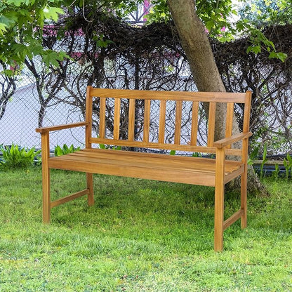 RELAX4LIFE Outdoor Bench Acacia Wood - 2-Person Garden Bench w/800 Lbs Weight Capacity, Slatted Wooden Loveseat w/Backrest & Armrests, Patio Park Chair for Front Porch Poolside Park Backyard (48'')