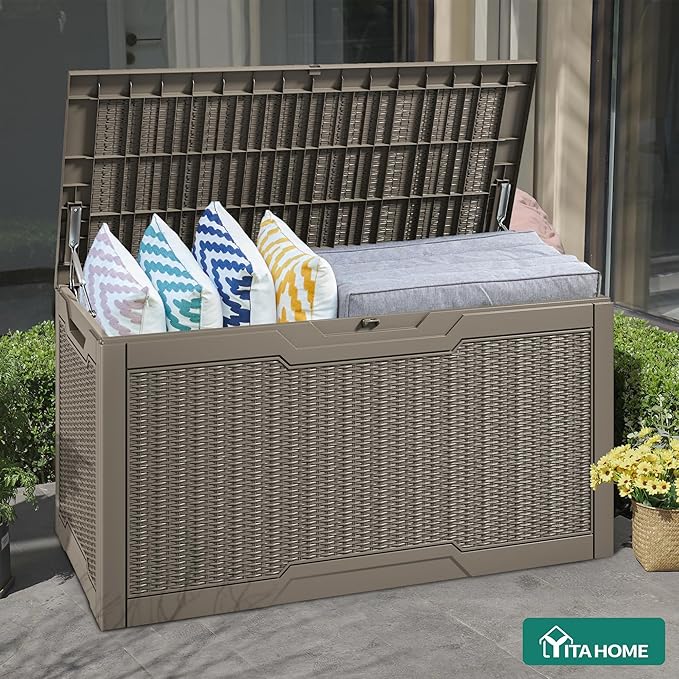 YITAHOME 100 Gallon Large Resin Deck Box Outdoor Storage Boxes for Patio Furniture, Outdoor Cushions - Photo 7