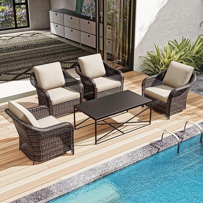 5 Pieces Outdoor Patio Conversation Furniture Set with Removable Covers, All-Weather PE Rattan - Photo 1
