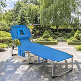 GYMAX Tanning Chair, Folding Beach Lounger with Face Arm Hole, Adjustable Backrest, Side Pocket, Pillow & Carry Handle - Photo 2