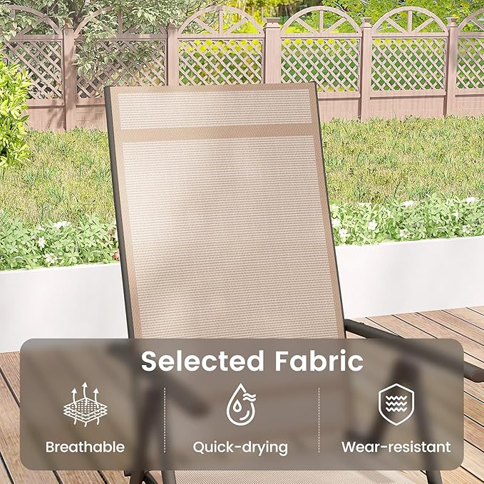 Giantex Set of 4 Folding Patio Chairs, High Back Outdoor Chairs with 7-Level Adjustable High Backrest, Portable Reclining Chairs for Lawn Porch Garden Poolside Camping, No Assembly, Brown