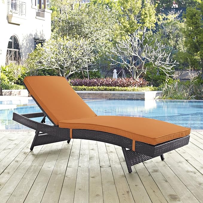 Modway Convene Wicker Rattan Outdoor Patio Chaise Lounge Chair in Espresso Orange - Photo 2