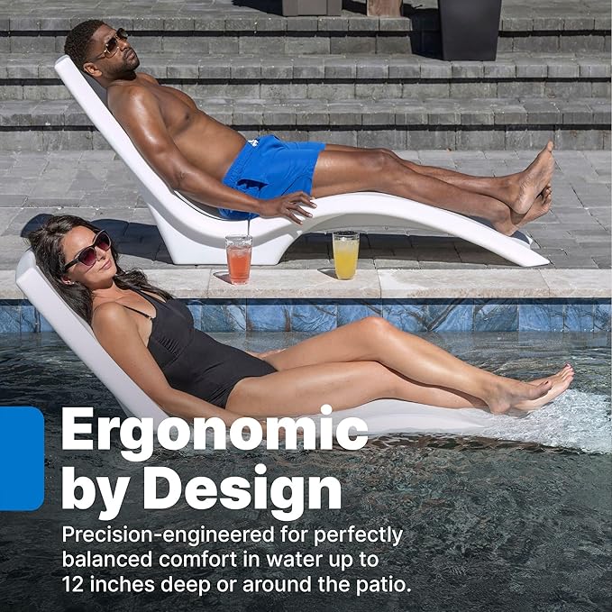Step2 Vero Pool Lounger 2 Pack, Outdoor/Indoor Waterproof Patio Furniture, Pool Lounge Chairs, Use in Pools Up to 12 Inches of Water or Poolside Ledge, Made of Durable Plastic, Weighted, White