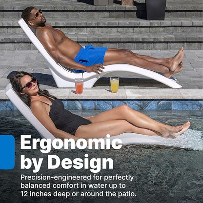 Step2 Vero Pool Lounger 2 Pack, Outdoor/Indoor Waterproof Patio Furniture, Pool Lounge Chairs, Use in Pools Up to 12 Inches of Water or Poolside Ledge, Made of Durable Plastic, Weighted, White