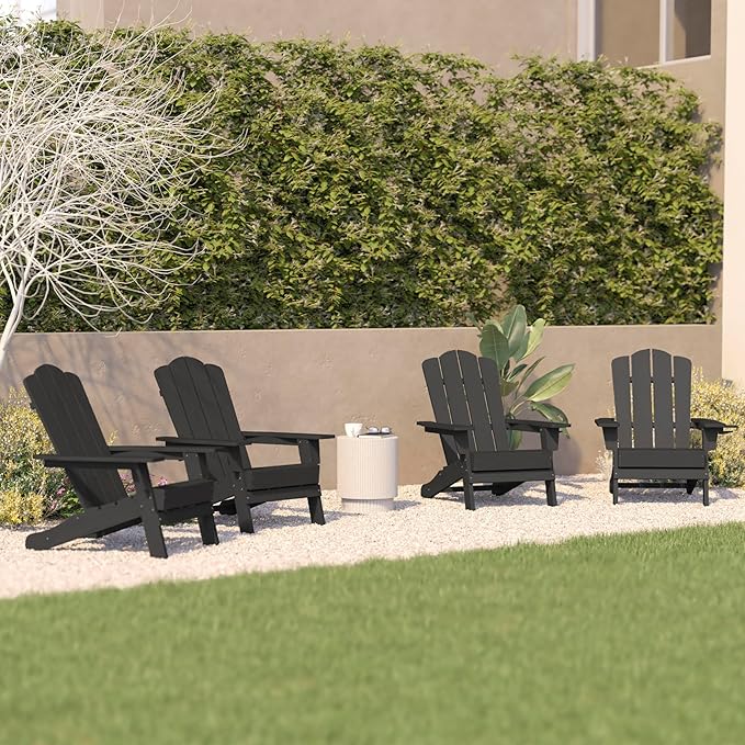 Flash Furniture Newport Adirondack Chairs with Cup Holders, Weather Resistant Poly Resin Adirondack Chairs, Set of 4 - Photo 2