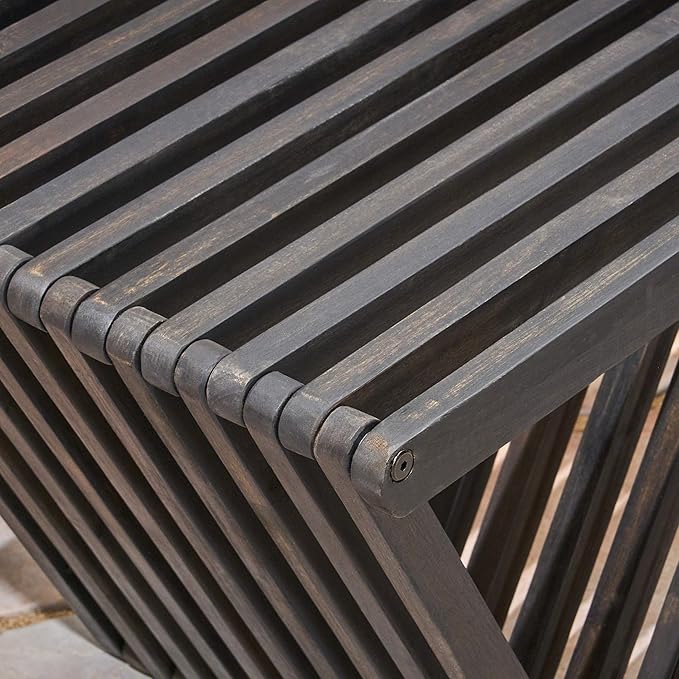 Outdoor Bench - Acacia Wood with Geometric Triangular Design and Open Slat Paneling - Perfect for Modern Outdoor Décor - for Your Patio, Garden, or Deck, Dark Gray