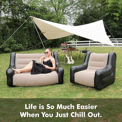 Large Inflatable Leisure Chair, Inflatable Sofa Chair for Outdoor and Indoor Use (Black+Grey, Single Chair)