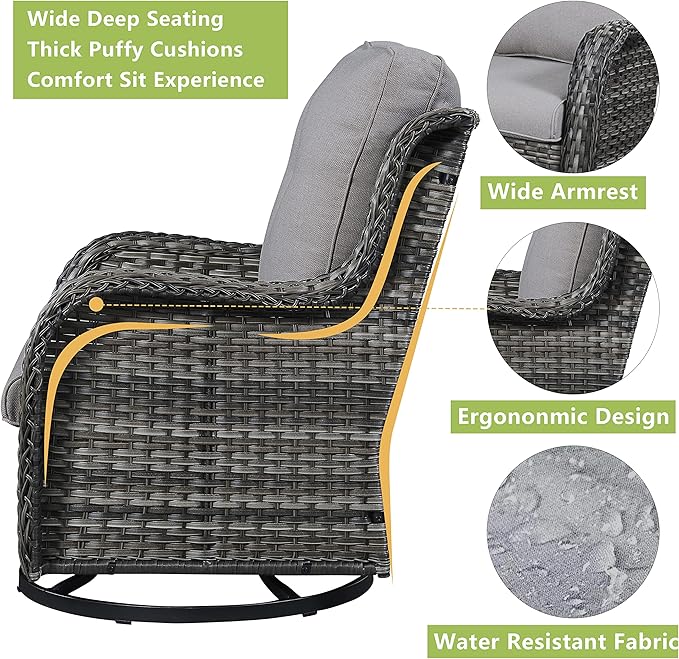 Rilyson Wicker Patio Furniture Set - 5 Piece Rattan Outdoor Sectional Conversation Sets with 2 Swivel Rocking Chairs - Photo 3