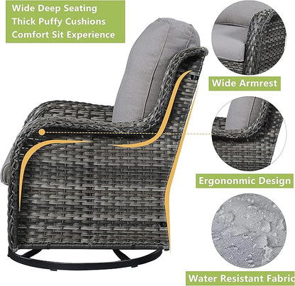 Rilyson Wicker Rocking Chair Swivel Chairs - 4 Piece Rocker Patio Chairs Set Rattan Rocking Chair for Outdoor Porch Deck Garden Backyard(Mixed Grey/Grey)