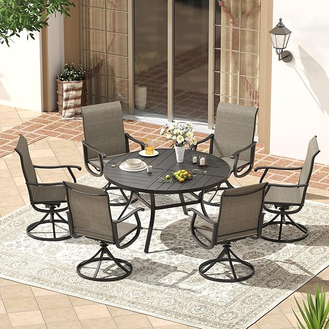 VICLLAX 47.2" Round Patio Dining Table for 4-6, All Weather Metal Outdoor Table with 1.57" Umbrella Hole and Storage Shelf for Garden Lawn Deck, Black