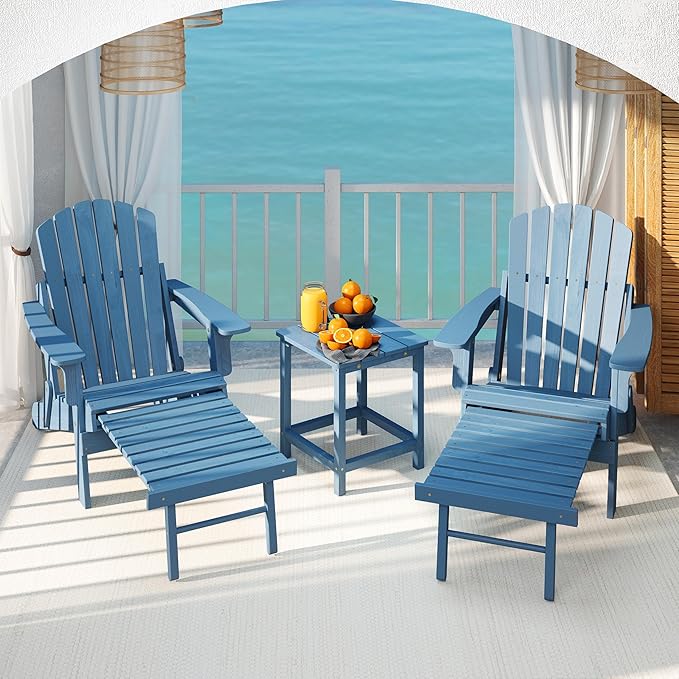 SoliWood Set of 2 Oversized Outdoor Wooden Folding Adirondack Chair with Retractable Ottoman - Photo 9
