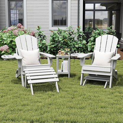 Adirondack Ottoman Set of 4, Folding Adirondack Ottoman for Adirondack Chair, HDPE All Weather Outdoor Footstool for Patio, Backyard, Porch, Garden, White