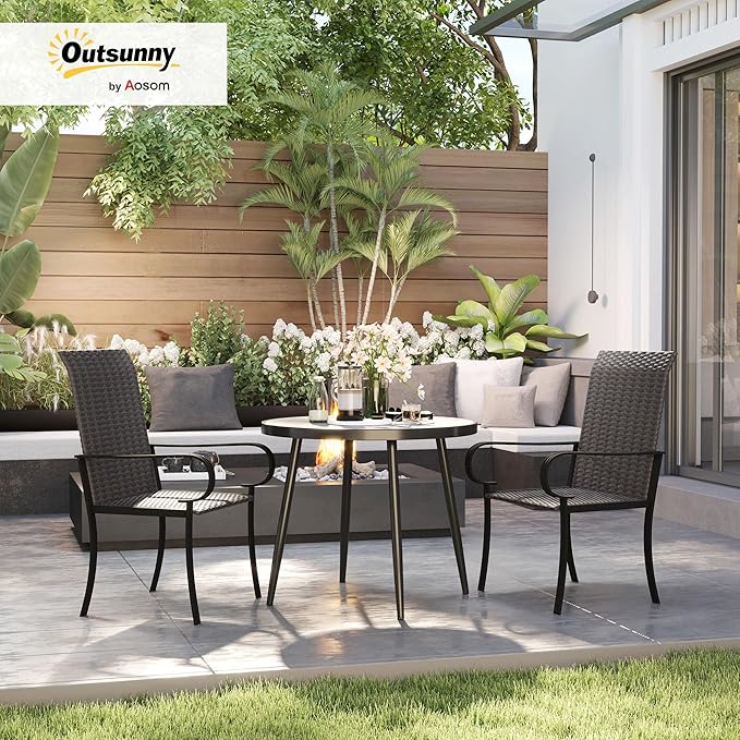 Outsunny Set of 2 Outdoor Wicker Dining Chairs, All-Weather Rattan Armchairs with Armrests, Steel Frame - Photo 2