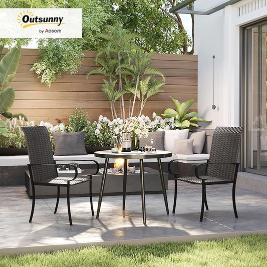 Outsunny Set of 2 Outdoor Wicker Dining Chairs, All-Weather Rattan Armchairs with Armrests, Steel Frame, High Back and Deep Seating, for Garden, Patio, Deck, Yard, Poolside, Brown