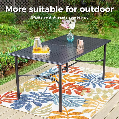Outdoor Patio Dining Table for 6, 67" x 38" Rectangular Metal Patio Dining Table with Umbrella Hole for Garden, Backyard and Porch
