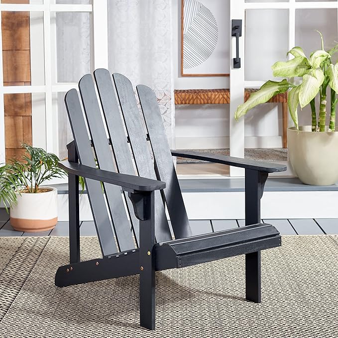 SAFAVIEH Outdoor Collection Topher Black Slatted Adirondack Chair - Photo 2
