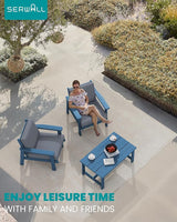 SERWALL HDPE Outdoor Couch Set of 2, Blue Frame and Grey Cushion - Photo 9