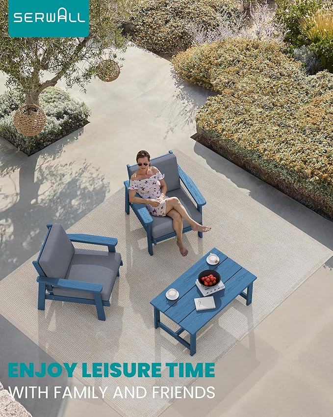 SERWALL HDPE Outdoor Couch, Blue Frame and Grey Cushion - Photo 9