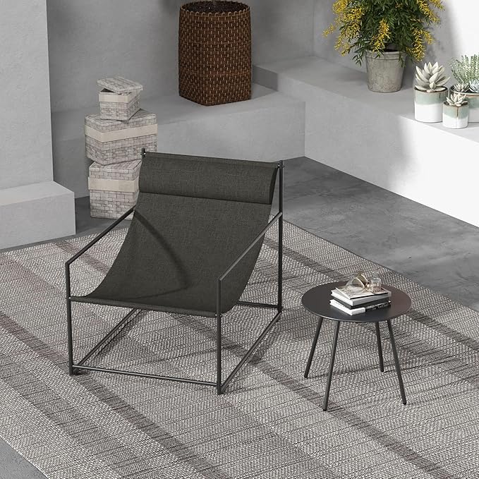 Grand patio Outdoor Modern Sling Accent Lounge Chair, Removable Headrest - Black Armchair