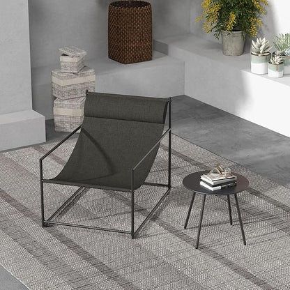 Grand patio Outdoor Modern Sling Accent Lounge Chair, Removable Headrest - Black Armchair