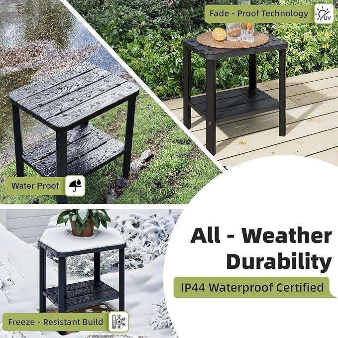 KAMABOKO HDPE Square Outdoor Side Table, 2-Tier Storage Patio Side Table, Adirondack End Tables for Backyard, Pool - Photo 4