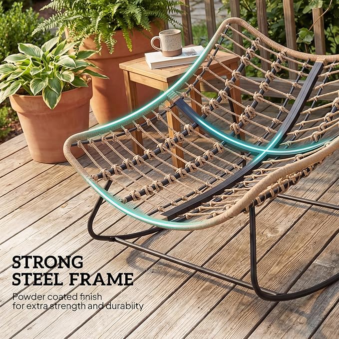 Outsunny Papasan Rocking Chair, Wicker Oversized Indoor Outdoor Rocking Chair with Cushion, PE Rattan Padded Outdoor Rocker Egg Chairs for Living Room, Garden, Patio, Balcony, Dark Gray