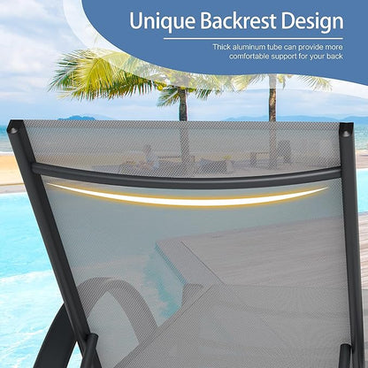 JY QAQA 2PCS Patio Outdoor Lounge Chaise with Wheels, Aluminum Patio Lounge Chair with 5-Position Adjustable Positions for Poolside, Beach, Yard，Light Grey