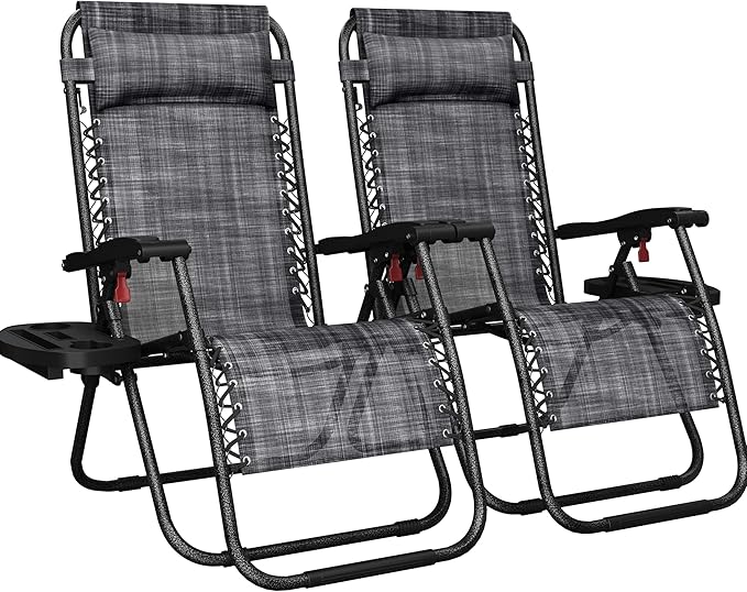 Yaheetech Zero Gravity Recliners Outdoor Adjustable Folding Reclining Lounge Chairs w/Pillows - Photo 1