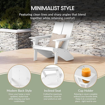 WestinTrends Riviera Outdoor HDPE Modern Adirondack Chair with Cup Holder, White
