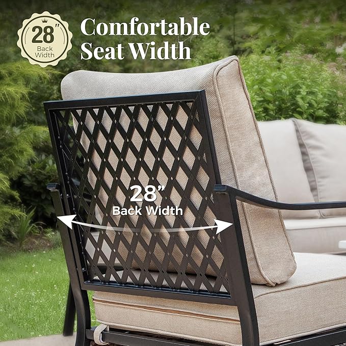 Outdoor Patio Rocking Sofa Chairs Set of 2 Steel Frame Porch Furniture with Deep Seating and 5.75" Cushions for Lawn Backyard Deck, Beige