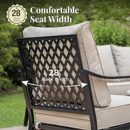 Outdoor Patio Rocking Sofa Chairs Set of 2 Steel Frame Porch Furniture with Deep Seating and 5.75" Cushions for Lawn Backyard Deck, Beige