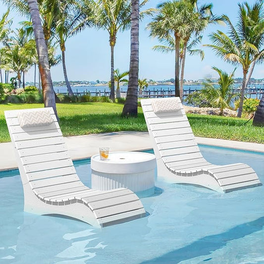 HDPS Pool Lounge Chairs Set of 4, Use in Pools Lounge Chairs up to 10-Inches of Water, Chaise Chairs with Headrest, Lounge Chair Outdoor, Fade-Resistant Pool Lounger for Deck