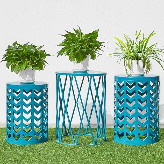 Y&M Set of 3 Nesting Metal Round Coffee Table, Side Table End Table for Indoor Outdoor Multifunctional Use - Photo 1