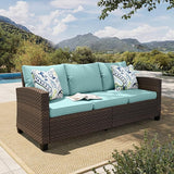 HERA'S HOUSE Outdoor Patio Sofa, 3-Seat Wicker Couch Loveseat, Deep Seating Furniture for Lawn Garden Porch Backyard - Photo 1