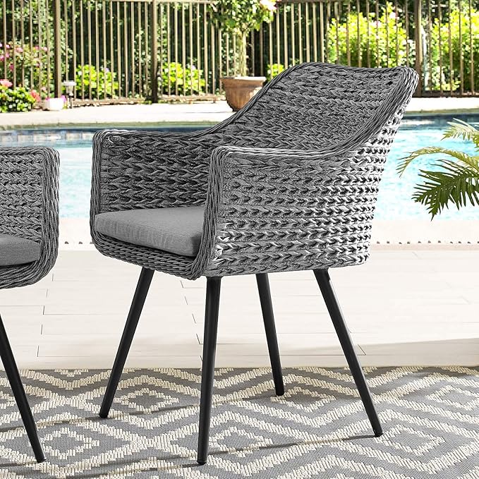 Modway Endeavor Wicker Rattan Aluminum Outdoor Patio Dining Arm Chair with Cushions in Gray Gray - Photo 6